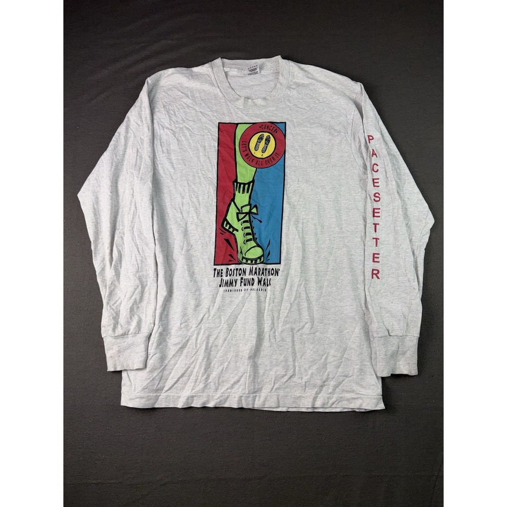 Vintage Boston Marathon Jimmy Fund Walk Long Sleeve T-Shirt Gray Large